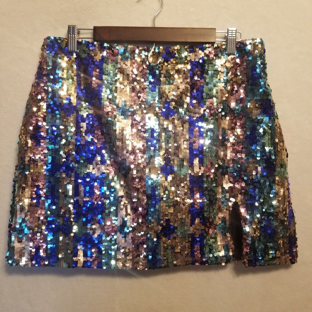 Nasty Gal Sequin Mini Skirt in Blue and Gold